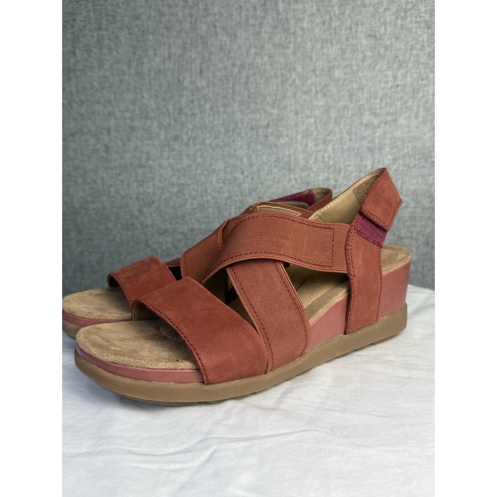 Earth Origins Carren Leather‎ Strappy Wedge Sandal Brick Rust Red Orange Brown 8